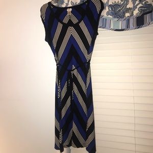 Cache blue, black, and white day dress